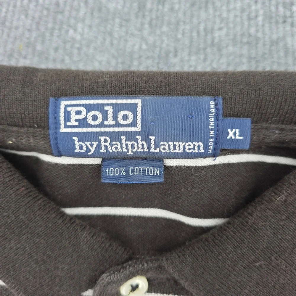 Polo Ralph Lauren Mens XL Black White Striped Short Sleeve Cotton Polo Shirt